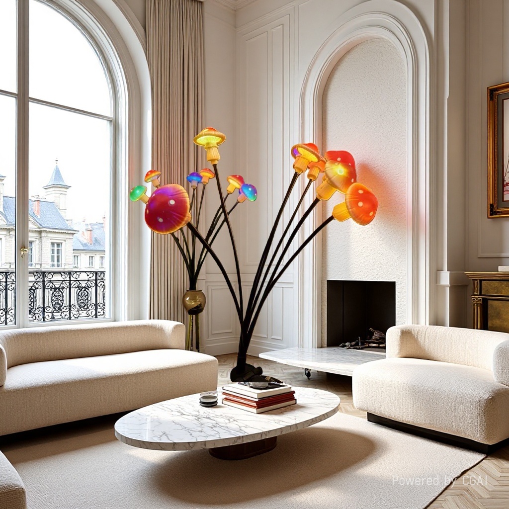 Solar-powered 6-head mushroom lamp
