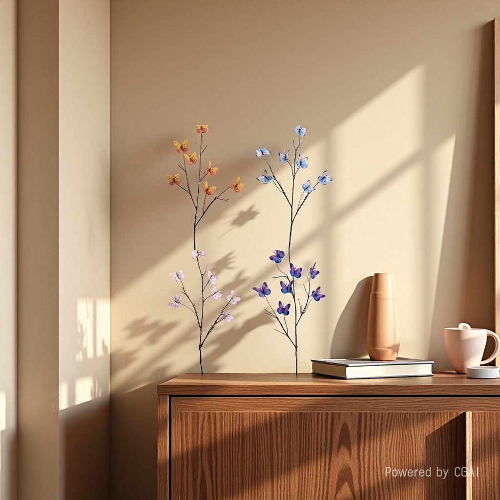 Seven-headed butterfly, artificial vine, butterfly branches, artificial flowers, plastic vine, string flowers, fake flower strips, small white moss, dead wood Specification image