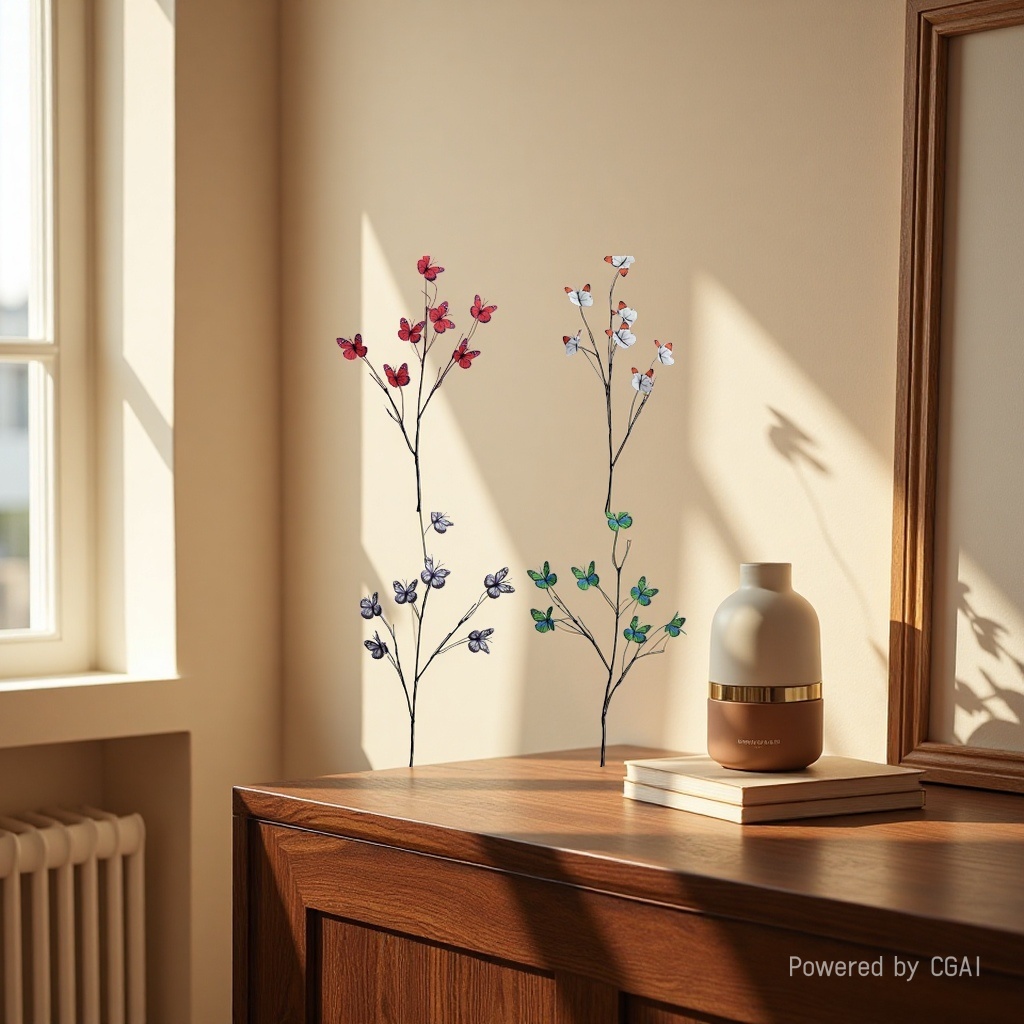 Seven-headed butterfly, artificial vine, butterfly branches, artificial flowers, plastic vine, string flowers, fake flower strips, small white moss, dead wood details Picture