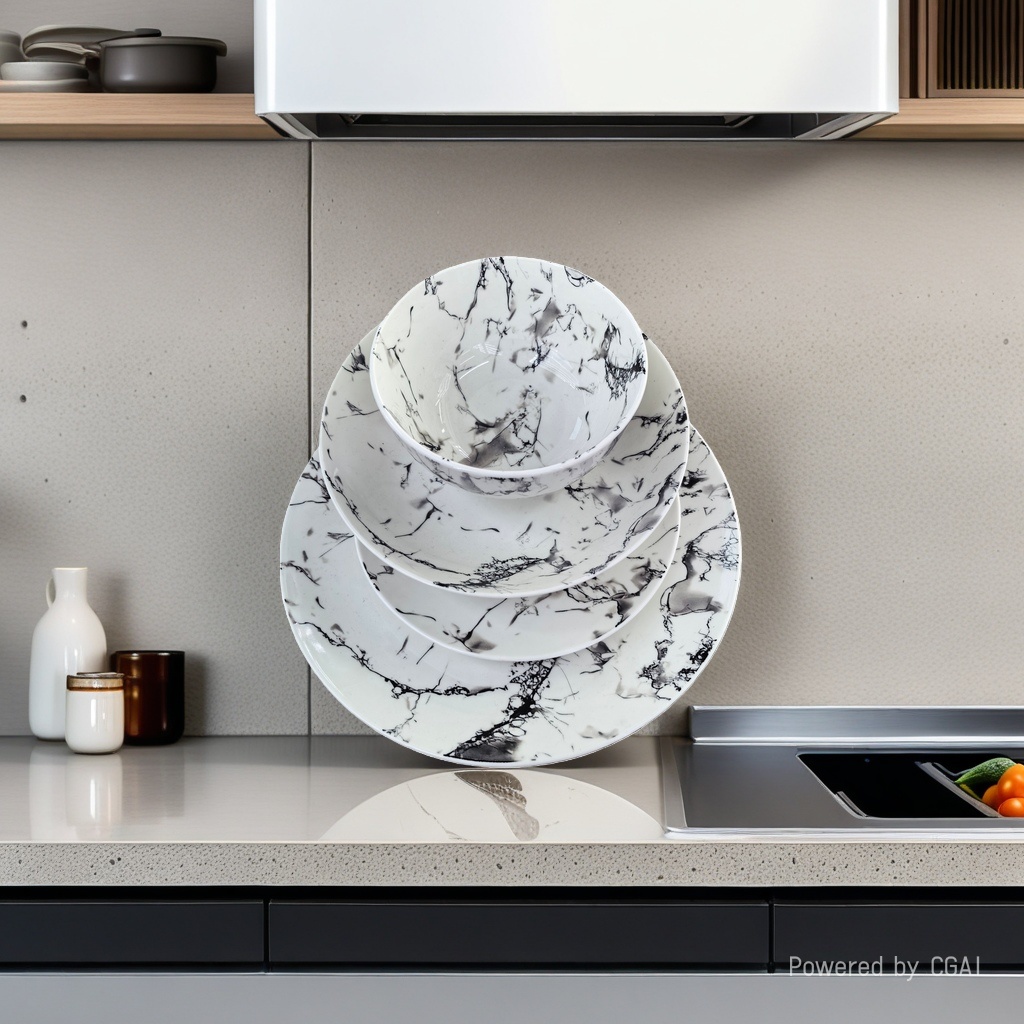 Marble-patterned square bowl and plate tableware set, melamine dumpling plate bowl and plate set can be purchased separately. For inquiries by phone Specification image