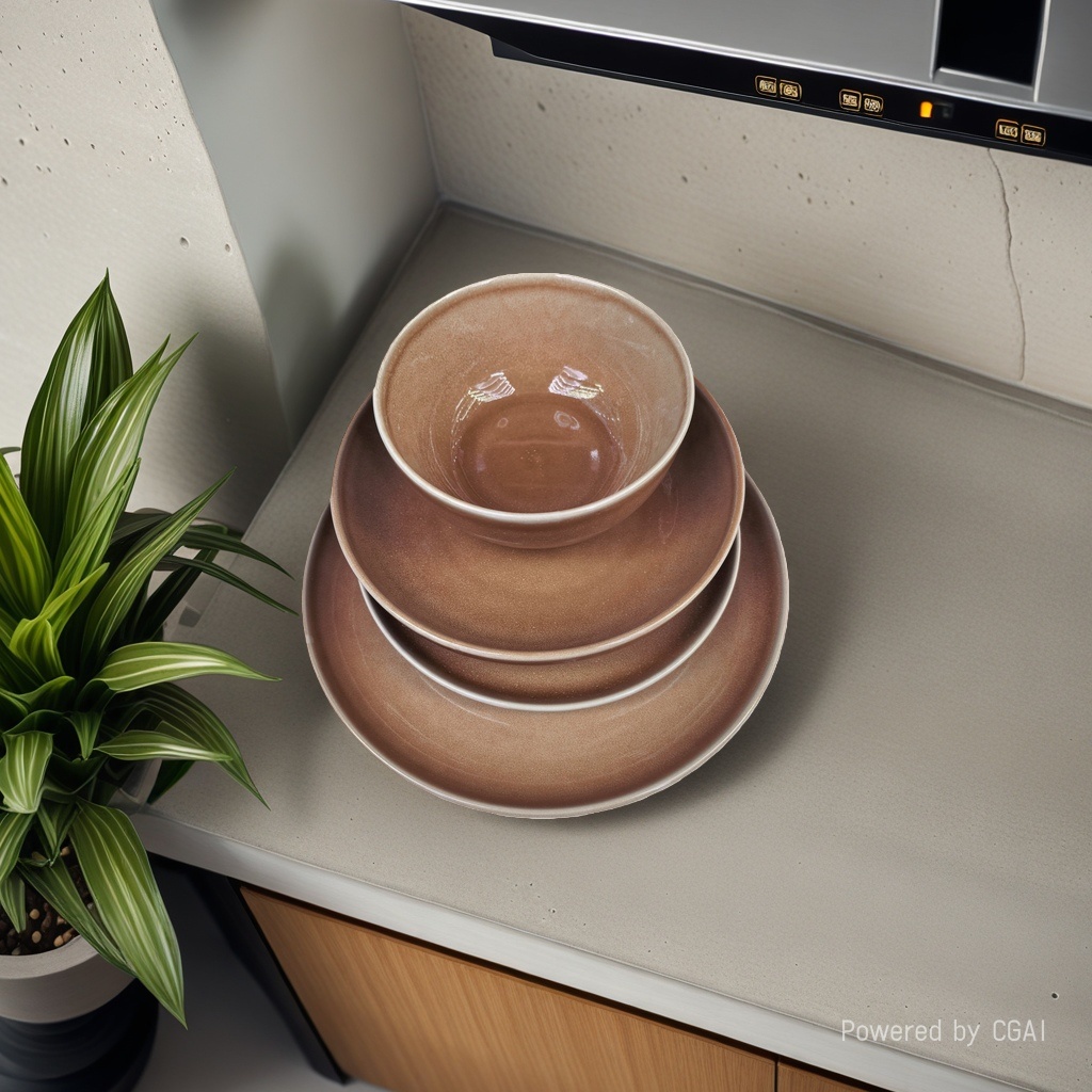 Brown ceramic tableware set, bowl, plate and chopsticks combination, underglaze color process, high-temperature resistant, household can be purchased separately. Call for inquiry Application Scenario