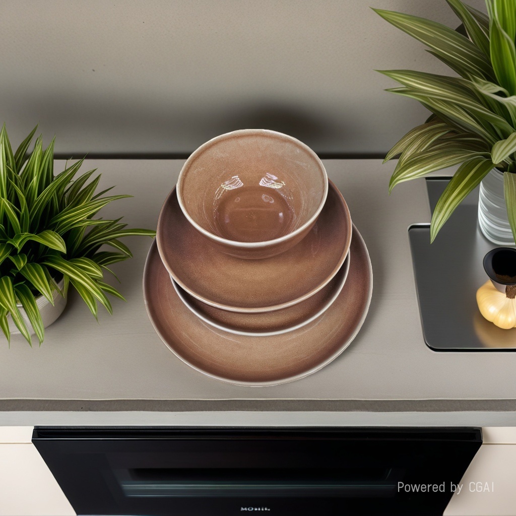 Brown ceramic tableware set, bowl, plate and chopsticks combination, underglaze color process, high-temperature resistant, household can be purchased separately. Call for inquiry Specification image