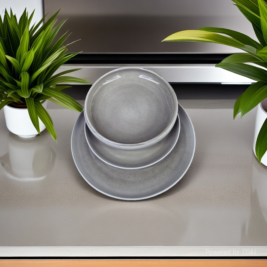 The grey ceramic tableware set includes 4 pieces of ceramic tableware such as plates, bowls and chopsticks. They can be purchased separately. For inquiries by phone Specification image