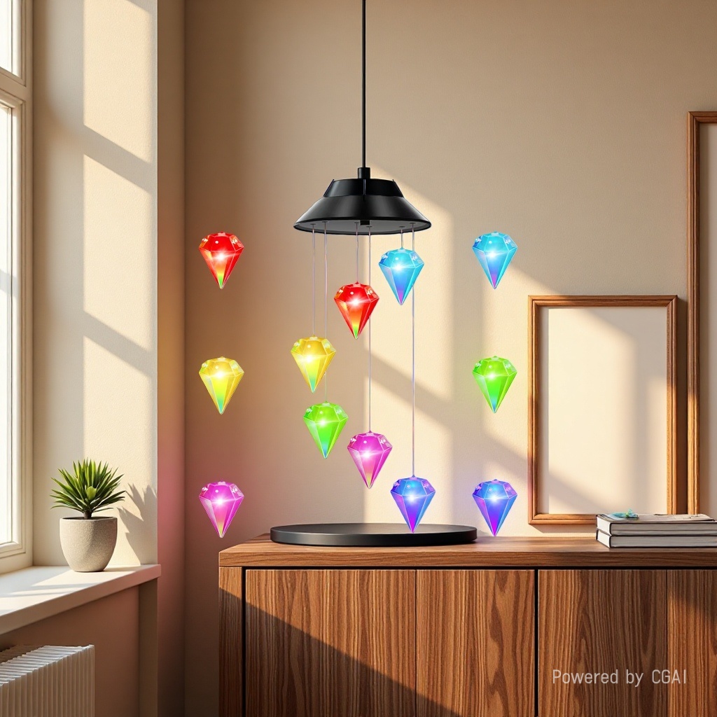Solar-powered diamond wind chime lamp