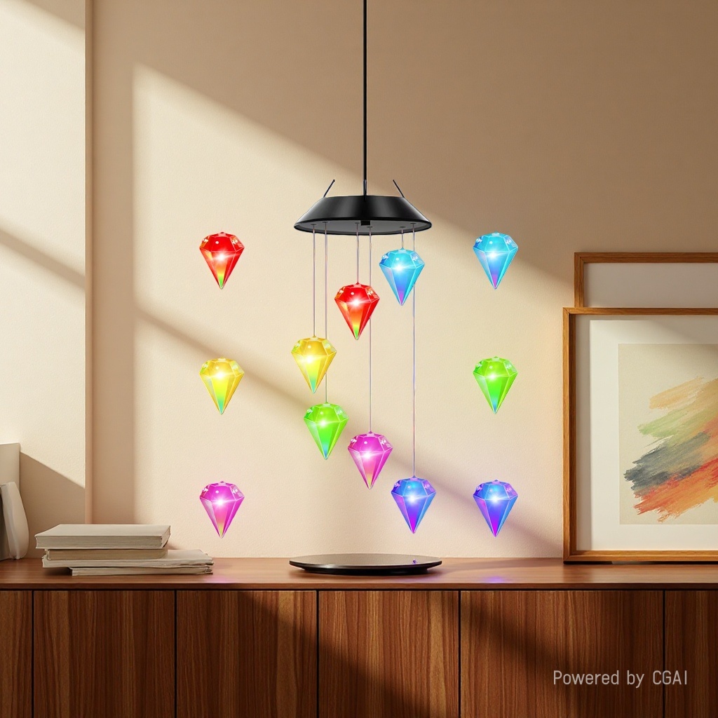 Solar-powered diamond wind chime lamp details Picture