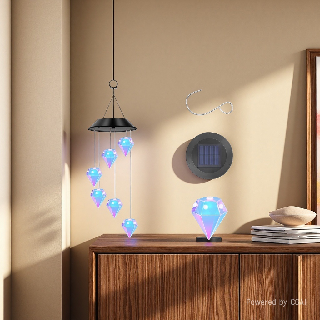 Solar-powered diamond wind chime lamp Specification image