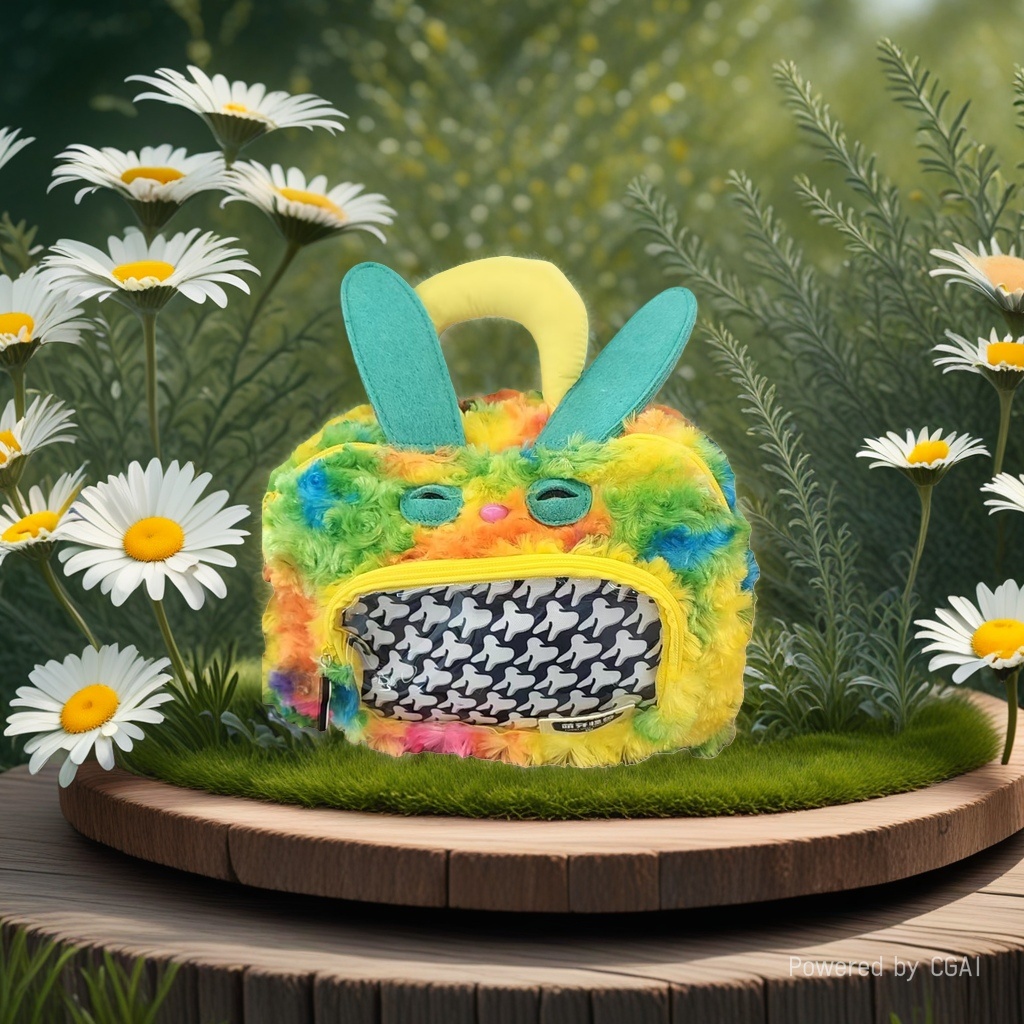Handmade colorful plush rabbit velvet bags, round bagua lucky bags, drawstring bags, shopping accessories Specification image