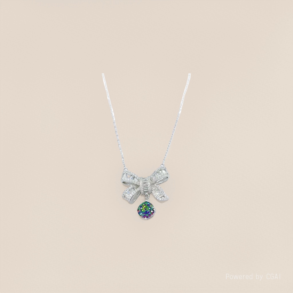 A new style of silver jewelry with a seven-color green Moissanite pearl pendant necklace details Picture