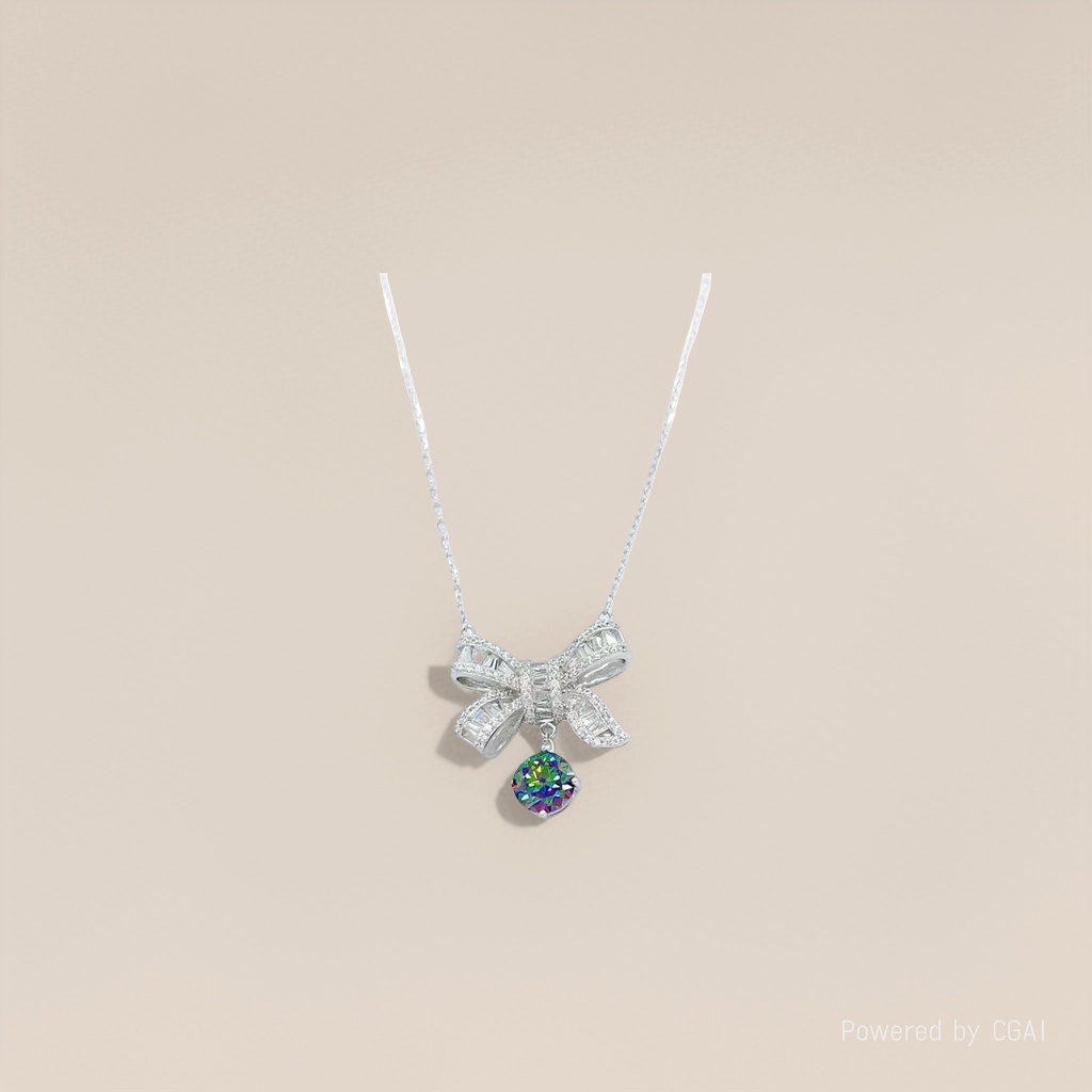 A new style of silver jewelry with a seven-color green Moissanite pearl pendant necklace