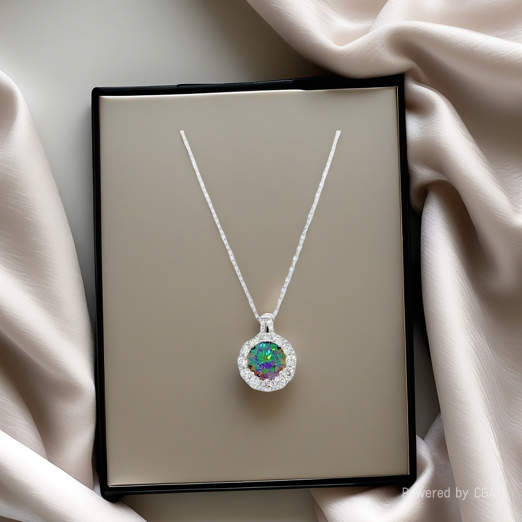 A new style of silver jewelry featuring a seven-color green Moissanite pearl necklace details Picture