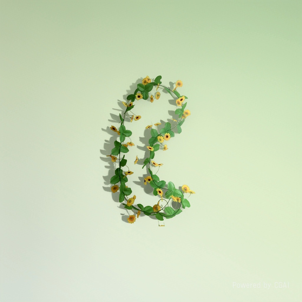 Artificial rattan flower garland with yellow flowers and green leaves, artificial flowers, plastic rattan strings, and white small moss and dead wood details Picture