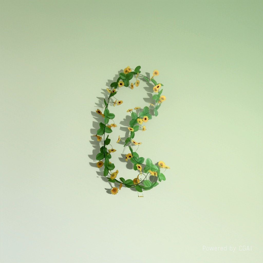 Artificial rattan flower garland with yellow flowers and green leaves, artificial flowers, plastic rattan strings, and white small moss and dead wood