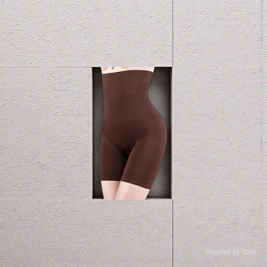 Brown high-waisted European and American style shaping pants, women's summer yoga wear, 5D peach-bottom underpants