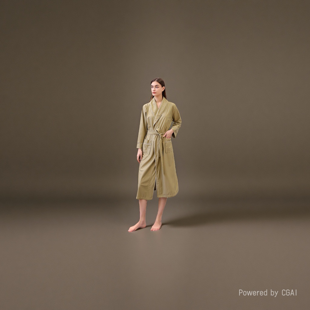 Mustard green pure cotton women's bathrobes, skirts, pajamas, milk silk, large size details Picture