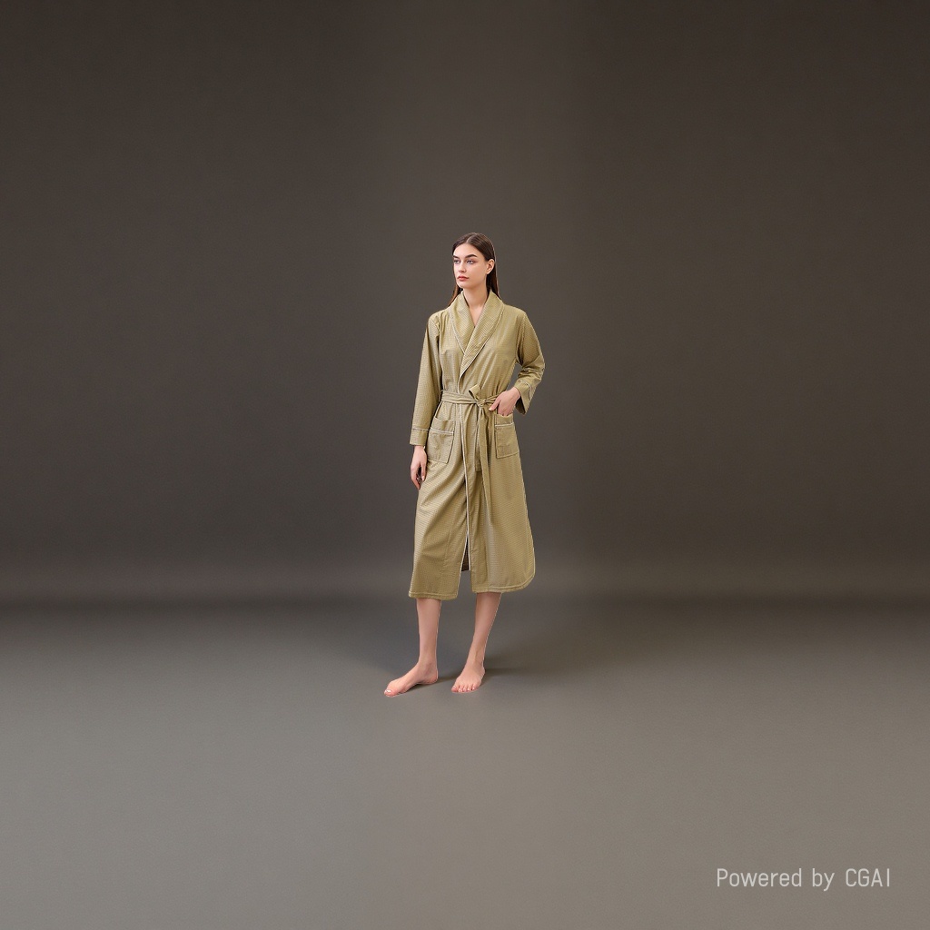 Mustard green pure cotton women's bathrobes, skirts, pajamas, milk silk, large size