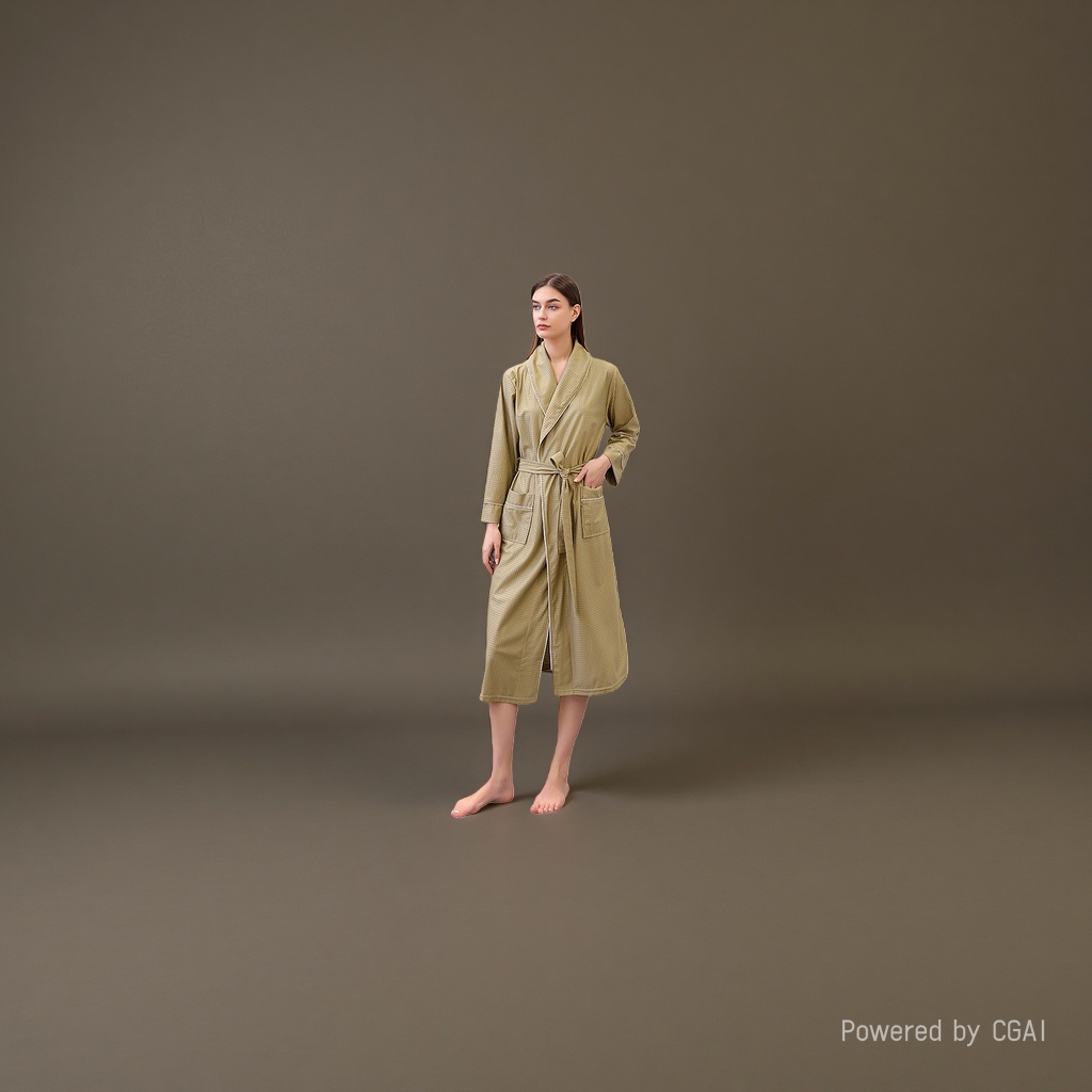 Mustard green pure cotton women's bathrobes, skirts, pajamas, milk silk, large size Specification image