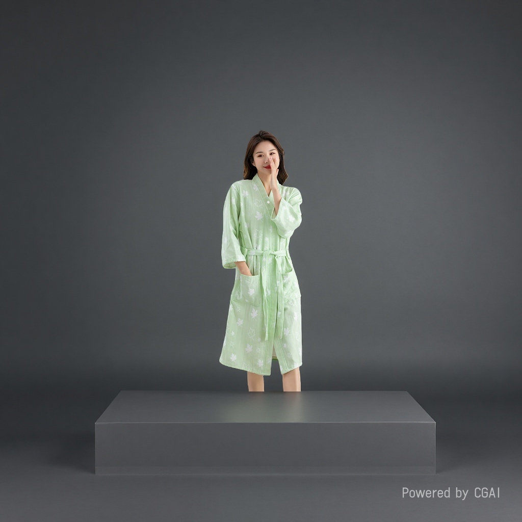Green printed pure cotton ladies' bathrobe and skirt style milk silk plus-size pajamas Application Scenario