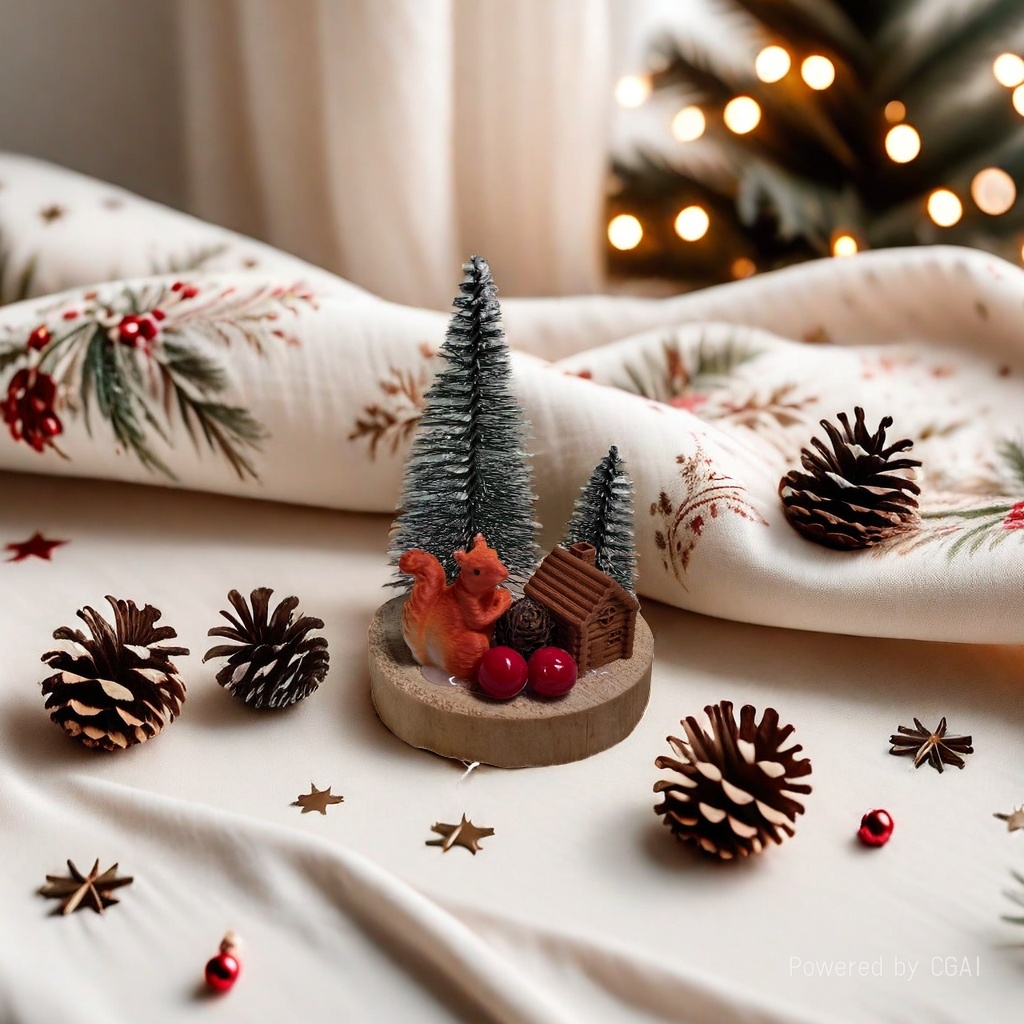 11x8CM Christmas Squirrel Little Tree Desktop Small Decorative item, solid wood series Specification image