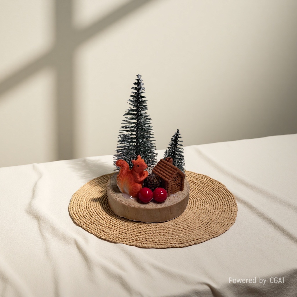 11x8CM Christmas Squirrel Little Tree Desktop Small Decorative item, solid wood series details Picture