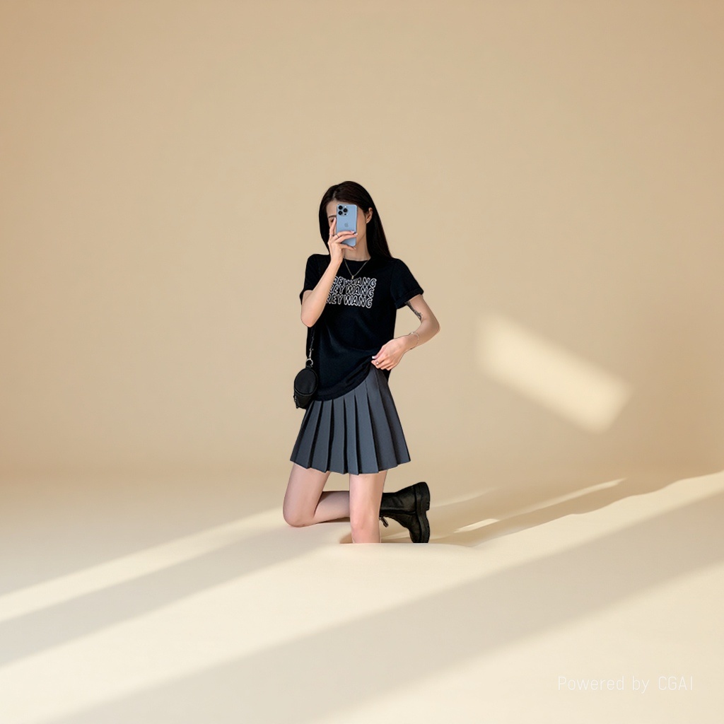 JK菱形网纱包臀半身裙女夏季学院风百褶裙韩版