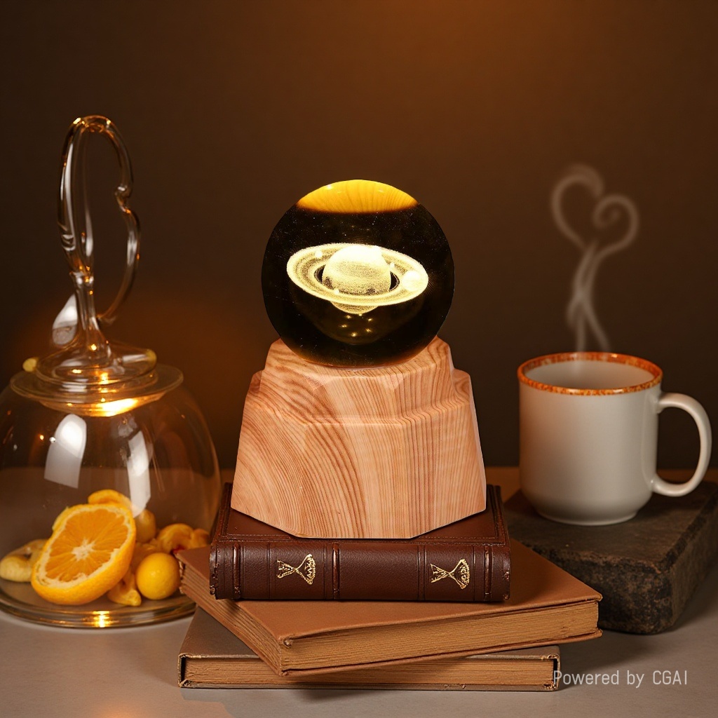 Luminous crystal ball night light, 3d engraved starry sky, solid wood base, creative desktop decoration, birthday gift Specification image