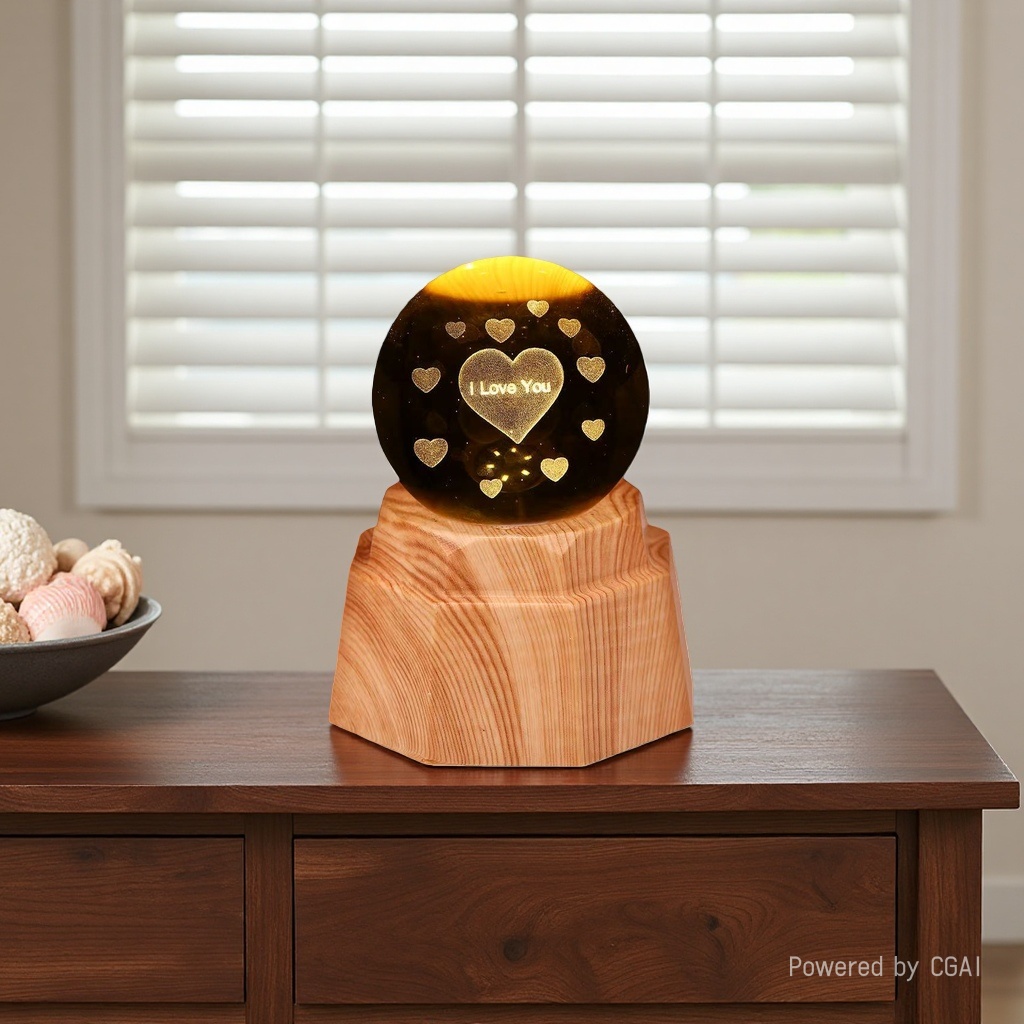 Heart-shaped luminous crystal ball night light, 3d engraved starry sky, solid wood base, creative desktop decoration, birthday gift Application Scenario