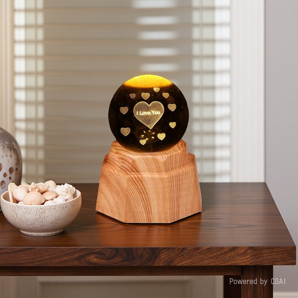 Heart-shaped luminous crystal ball night light, 3d engraved starry sky, solid wood base, creative desktop decoration, birthday gift Specification image