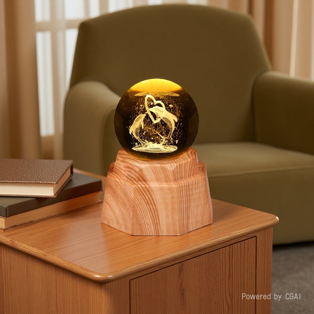 Dolphin Heart Luminous Crystal Ball Night light, 3d engraved starry sky, solid wood base, creative desktop decoration, birthday gift Application Scenario