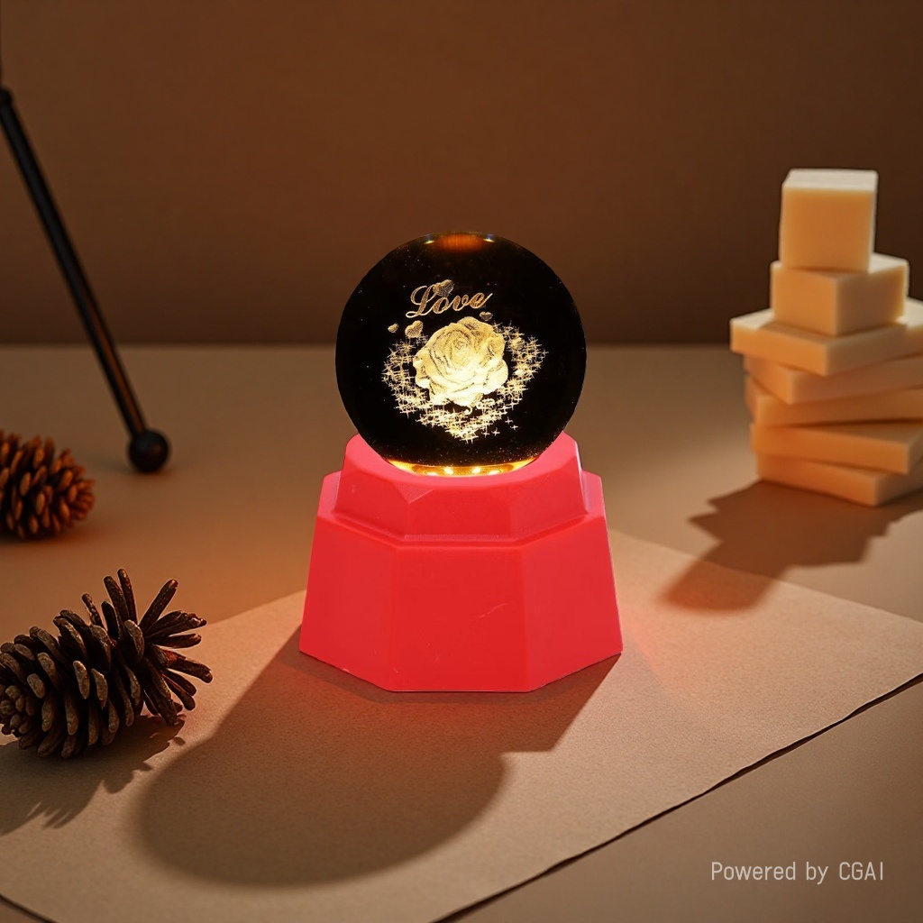 Rose luminous crystal ball night light, 3d engraved starry sky base, creative desktop decoration, birthday gift Specification image