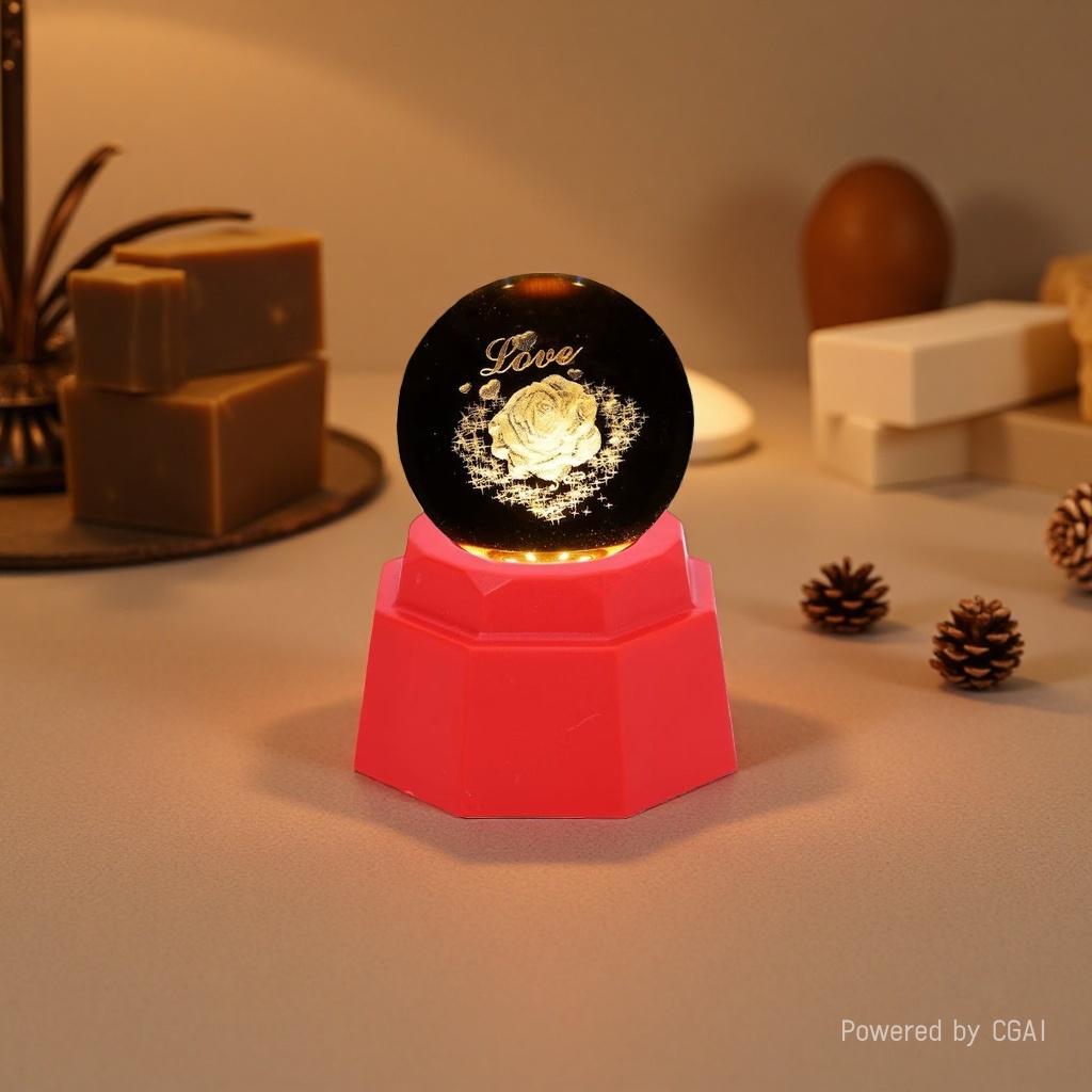 Rose luminous crystal ball night light, 3d engraved starry sky base, creative desktop decoration, birthday gift details Picture