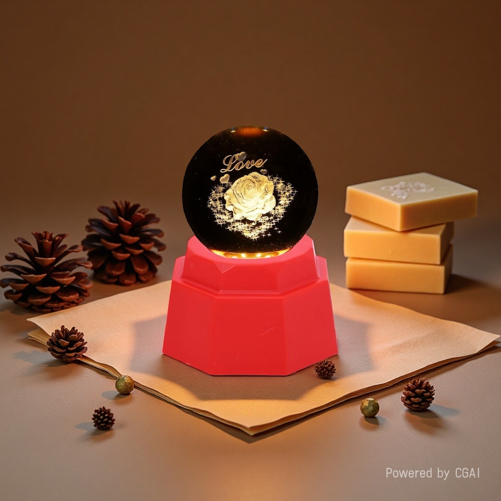 Rose luminous crystal ball night light, 3d engraved starry sky base, creative desktop decoration, birthday gift