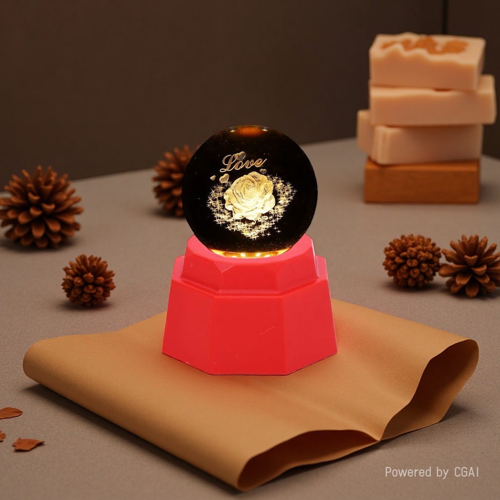 Rose luminous crystal ball night light, 3d engraved starry sky base, creative desktop decoration, birthday gift Application Scenario