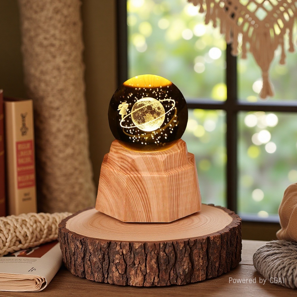 Earth Luminous crystal ball night light, 3d engraved starry sky, solid wood base, creative desktop decoration, birthday gift Specification image