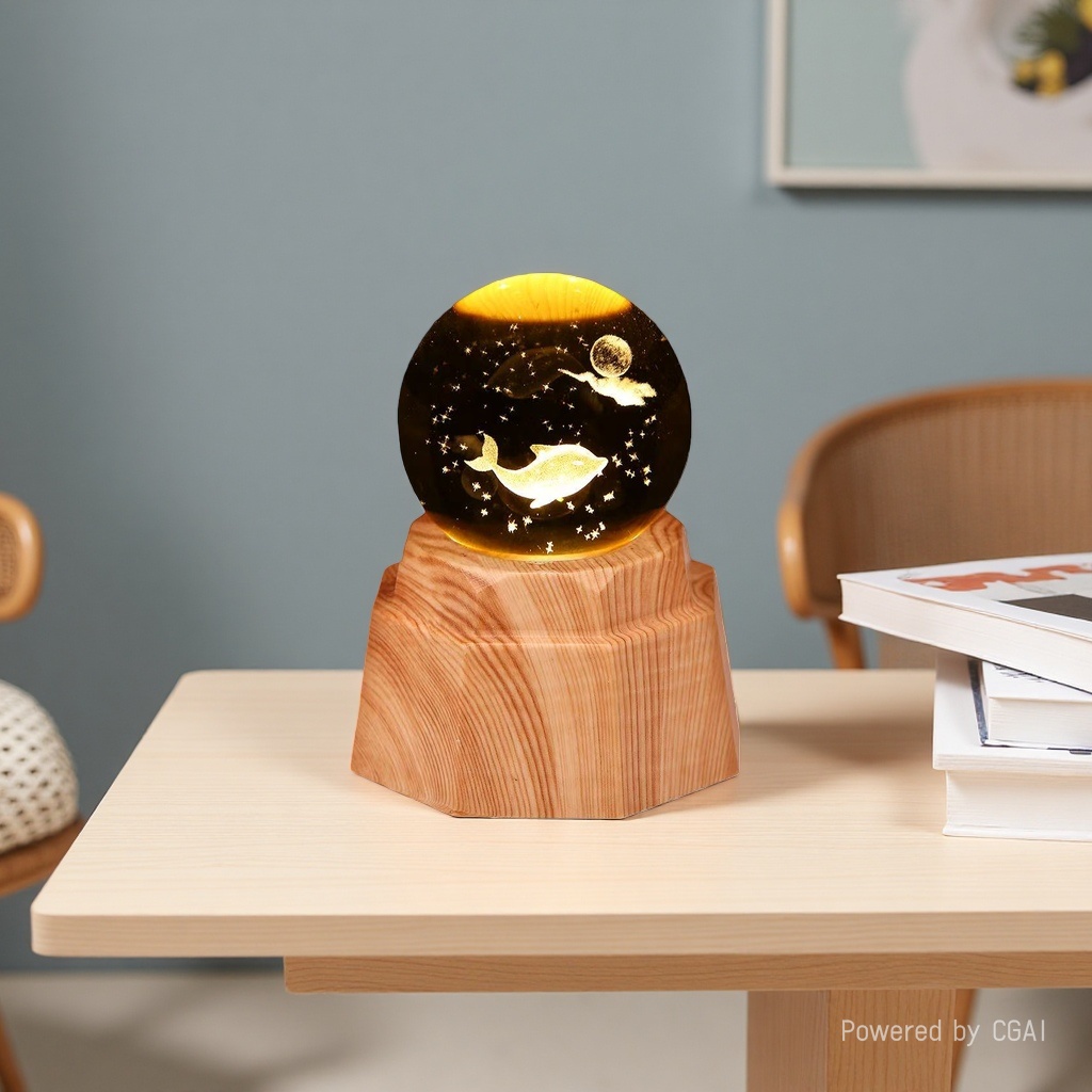 Luminous crystal ball night light, 3d engraved starry sky, solid wood base, creative desktop decoration, birthday gift, gift 172816837 Specification image