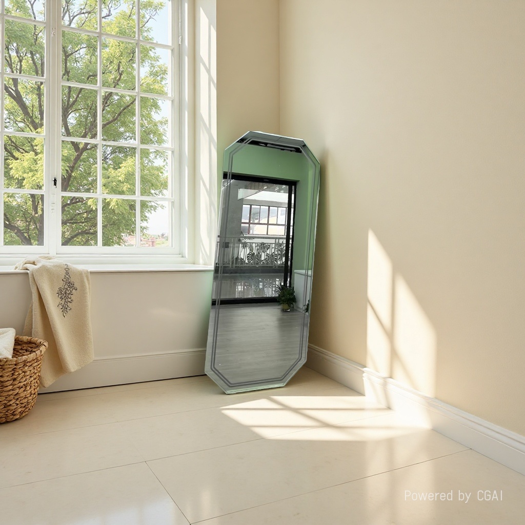 Female European-style metal three-dimensional standing mirror, entrance mirror set, decorative mirror, mirror frame details Picture