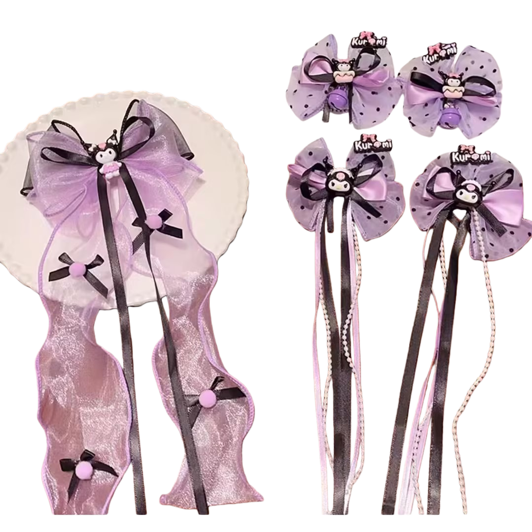 New 2025 Girls' fresh purple Kulomi ribbon bow hairpin Long tassel ribbon Romantic hair accessory for girls Item Picture