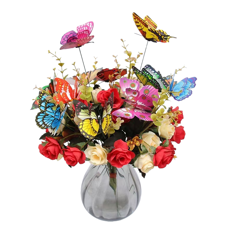 Double-layer simulated butterfly insert rods for outdoor garden decoration parties, 3D stereoscopic butterfly garden decoration butterflies Item Picture