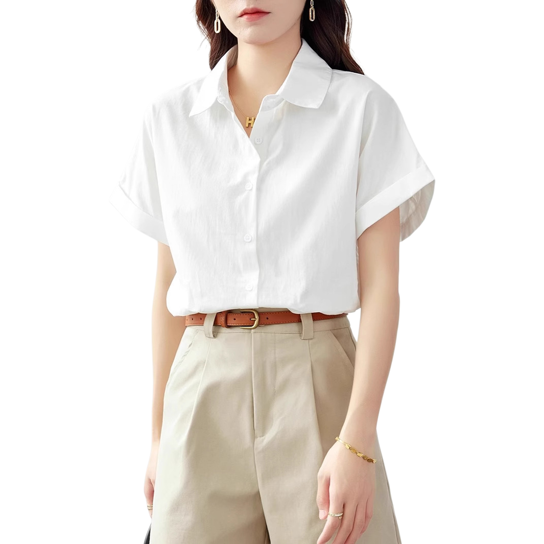 女装女长袖时尚/跨境/Blouse/衬衣女白底实物图