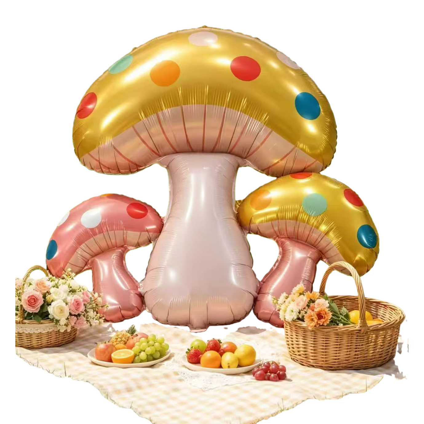 彩色波点蘑菇铝膜气球 生日婚礼典礼装饰用