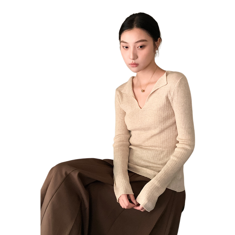 女士毛针织衫 修身显瘦百搭打底衫 秋冬薄款上衣白底实物图