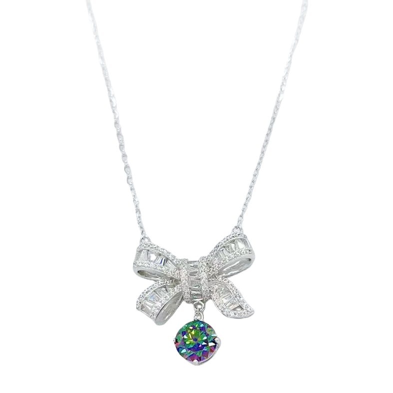 A new style of silver jewelry with a seven-color green Moissanite pearl pendant necklace Item Picture