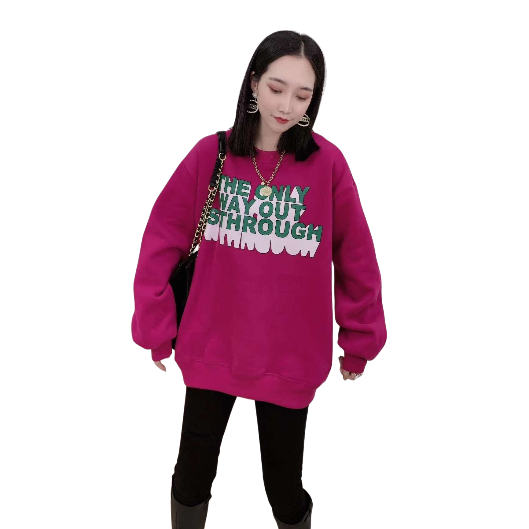 卫衣女式/女装/美式高街卫衣白底实物图