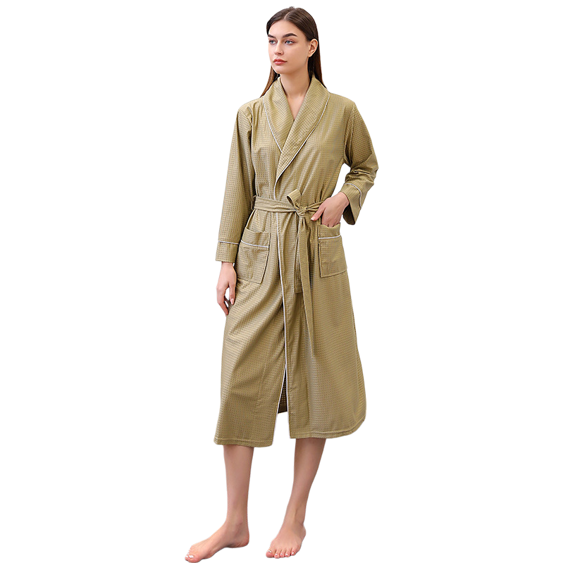 Mustard green pure cotton women's bathrobes, skirts, pajamas, milk silk, large size Item Picture