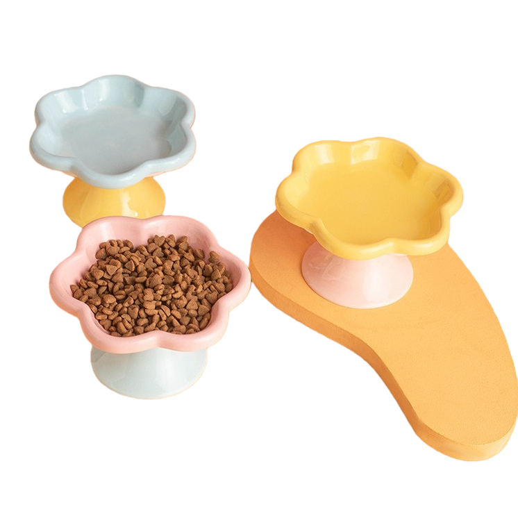 Creative flower ceramic cat bowl, cartoon cat bowl, anti-tipping pet cat food basin, water wrist, snack plate, cat can plate, 141932960 Item Picture