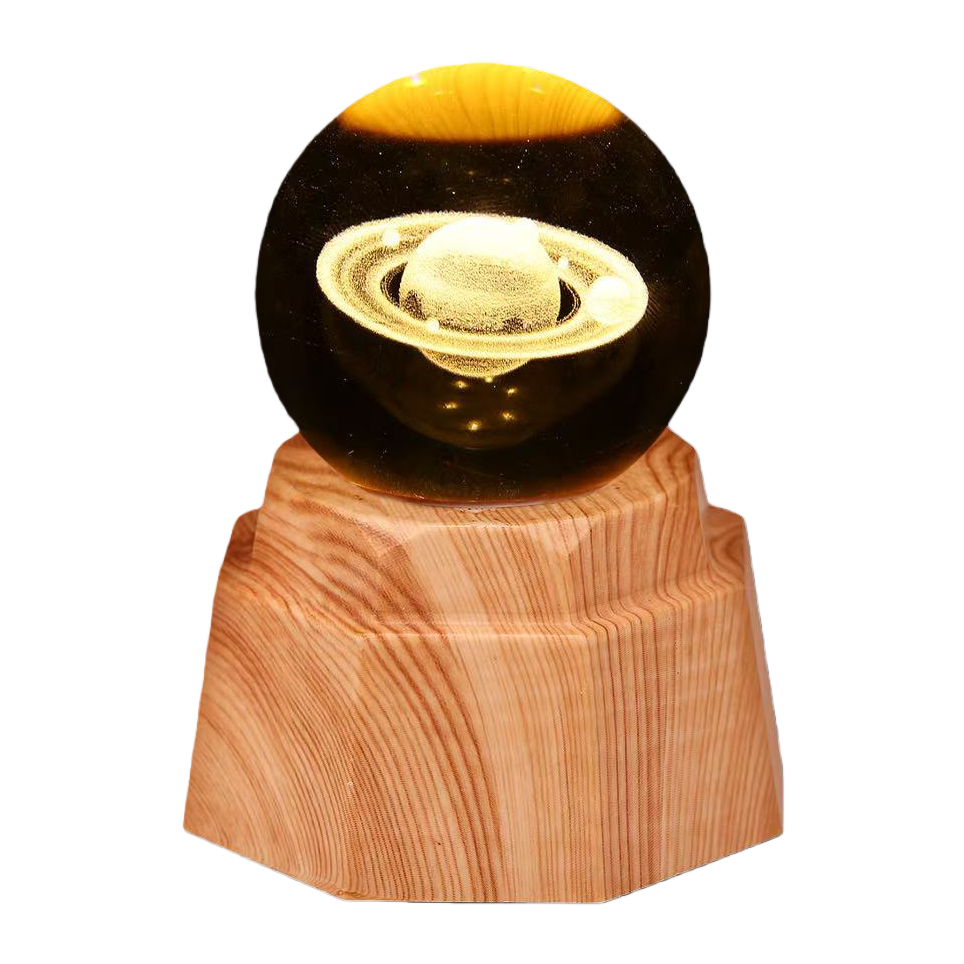 Luminous crystal ball night light, 3d engraved starry sky, solid wood base, creative desktop decoration, birthday gift Item Picture