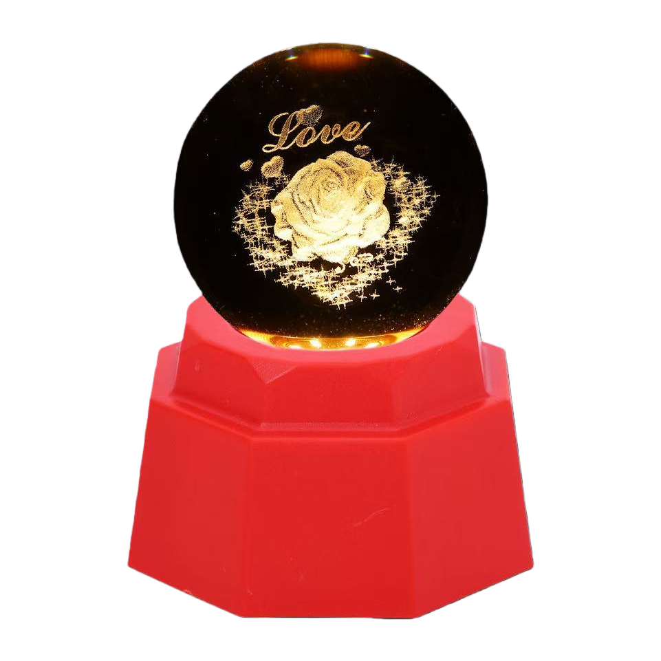 Rose luminous crystal ball night light, 3d engraved starry sky base, creative desktop decoration, birthday gift Item Picture