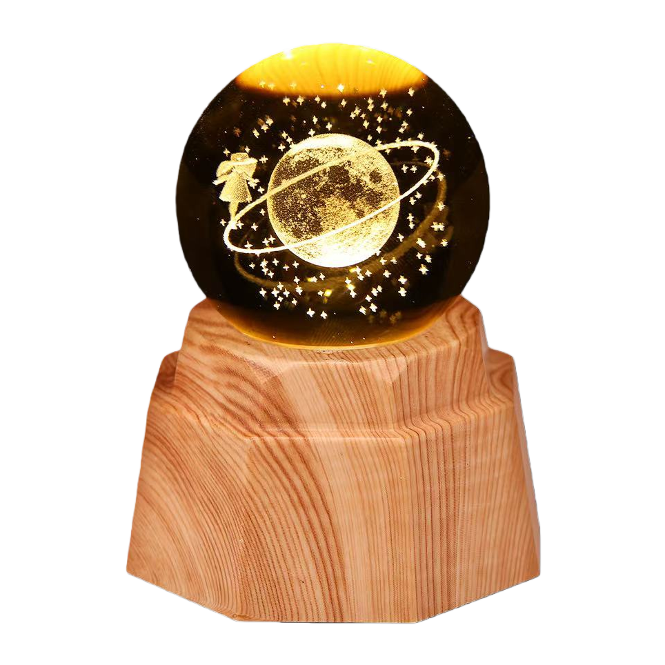 Earth Luminous crystal ball night light, 3d engraved starry sky, solid wood base, creative desktop decoration, birthday gift Item Picture