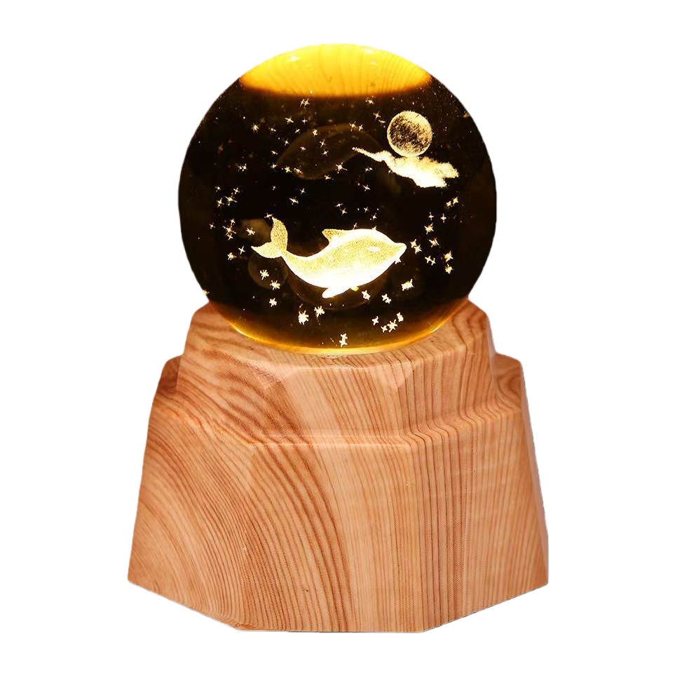 Luminous crystal ball night light, 3d engraved starry sky, solid wood base, creative desktop decoration, birthday gift, gift 172816837 Item Picture