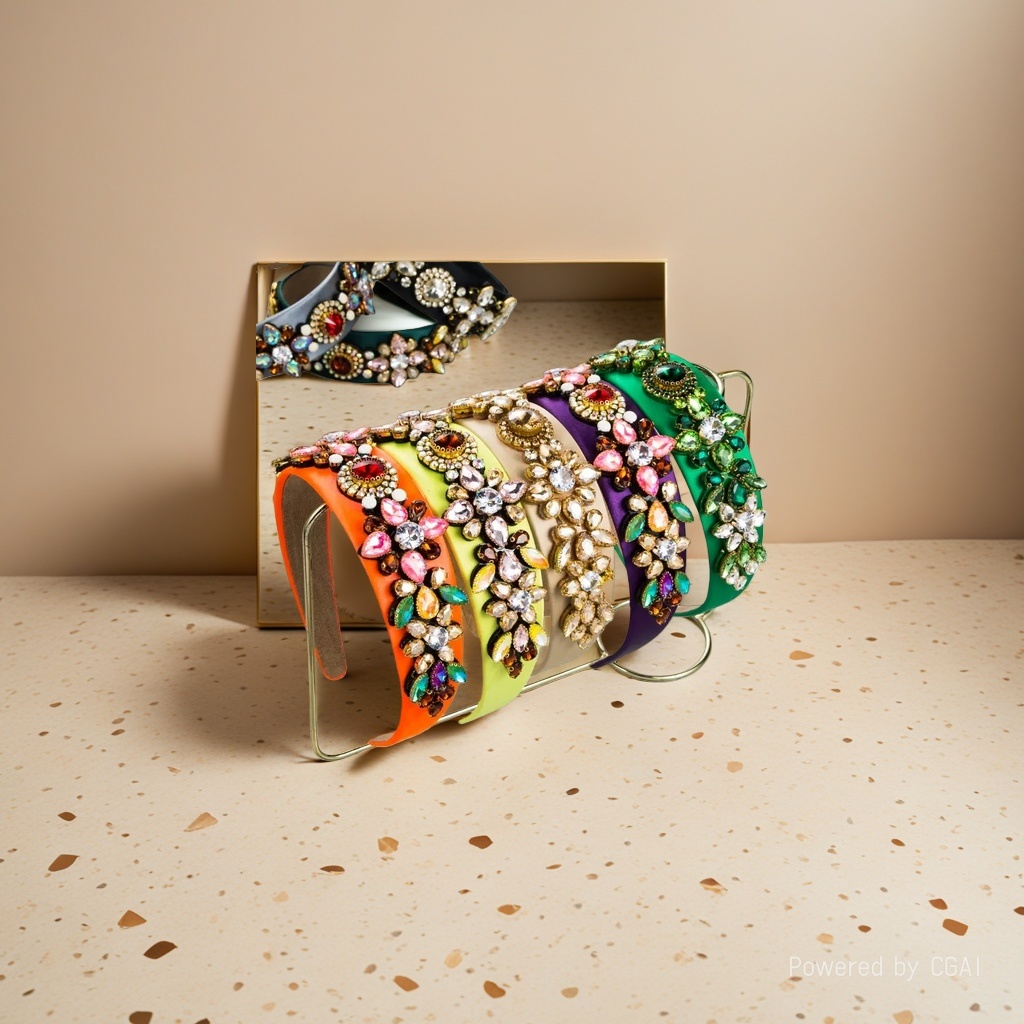 Colorful diamond-encrusted pearl headband base, sweet and cute headband details Picture