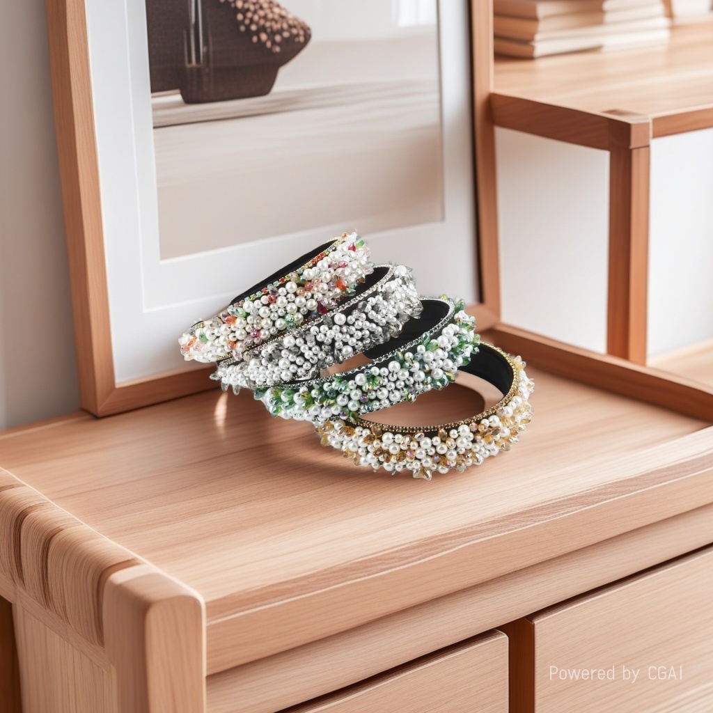 European and American heavy industry hand-sewn pearl headbands, Baroque beaded crystal hair bands, fashionable, versatile and high-end hair accessories, hair clips 085302014 Specification image